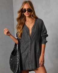 Follow Me Shift Denim Shirt Dress