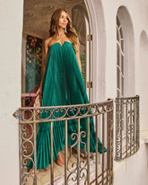 Adrenia Pleated Satin Maxi Dress