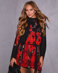 Scarlet Petal Waist Tie Mini Dress