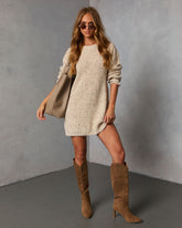Honeycot Ribbed Knit Mini Sweater Dress