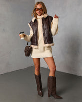 Beckett Oversized Faux Leather Sherpa Vest