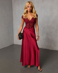 Sable Hour Lace Satin Maxi Dress