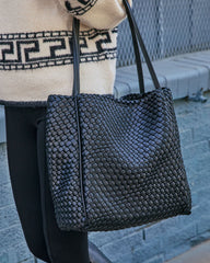 Cenlie Textured Woven Leather Tote Bag