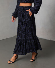 Miriza Flocked Mesh Velvet Midi Skirt