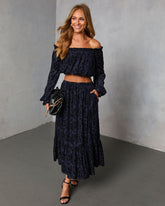 Miriza Flocked Mesh Velvet Midi Skirt