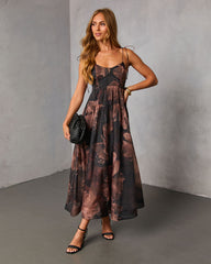 Ember Whisper Printed Fit And Flare Maxi Dress