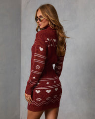 Muted Rose Abstract Knit Mini Sweater Dress