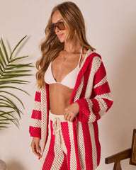 Zenya Cove Crochet Striped Cover Up Hooded Cardigan
