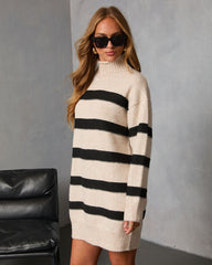 Zellah Contrast Stripe Turtleneck Sweater Dress