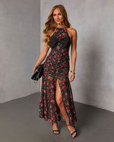 Edeita Bow Halter Maxi Dress