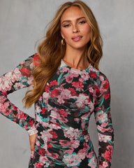 Rusted Bloom Printed Mesh Midi Dress