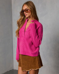 Smoky Amber Ribbed Partial Button Sweater