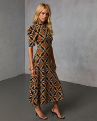 Olivyne Printed Mock Neck Knit Midi Dress