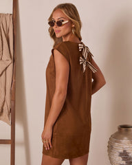 Hollow Sun Shift Suede Mini Dress