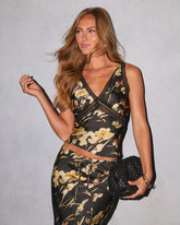 Lorei Lace Trim Printed Top