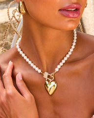 You Are Loved Heart Pendant Pearl Necklace