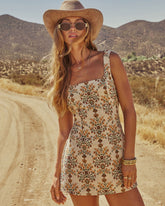 Neutral Harvest Brocade Mini Dress