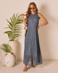 Ocean Wave Crochet Halter Maxi Dress