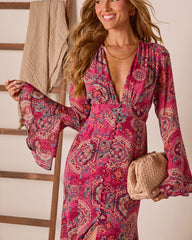 Honey Shadow Tiered Bell Sleeve Maxi Dress