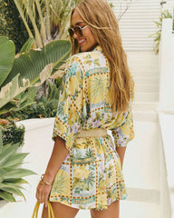Cabana Mood Tropical Print Belted Romper