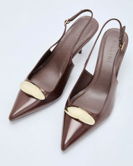 Toffee Walks Pointed Toe Slingback Heels