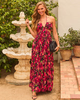 Eline Pleated Cutout Halter Maxi Dress