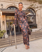 Fallen Leaves Printed Maxi Dress