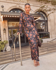 Fallen Leaves Printed Maxi Dress