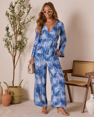 Loulen Striped Tie Dye Wrap Top