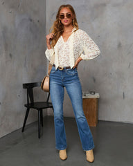 Warm Spice Neck Tie Lace Blouse