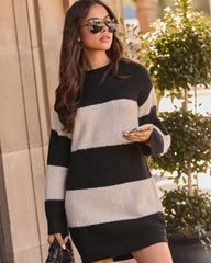 Chic Frills Contrast Stripe Sweater Dress