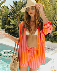 Sun Drunk Contrast Striped Button Down Top