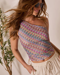 Coastal Citrus One Shoulder Abstract Top