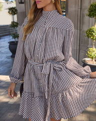 Sweet Autumn Plaid Waist Tie Mini Dress