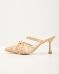 Chiclet Mesh Embroidery Heeled Mules