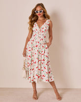 Sweet Tart Cherry Print Midi Dress