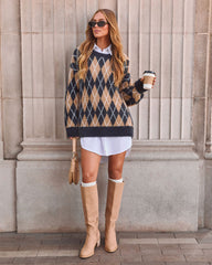 Blushleaf Argyle Crew Neck Sweater
