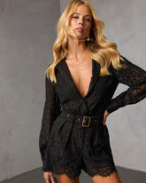 Yvonne Belted Lace Romper