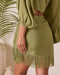 Caelia Wrap Fringe Mini Skirt