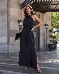 Sweet Spell Halter Waist Tie Jumpsuit