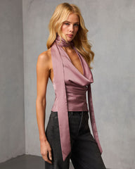 Late Text Satin Neck Scarf Top