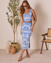 Citrus Skies Floral Midi Skirt