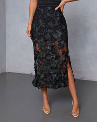 Nightsky Floral Applique Midi Skirt