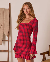 Edison Smocked Plaid Mini Dress