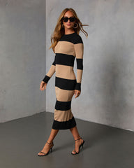 Ivra Knit Contrast Striped Midi Dress