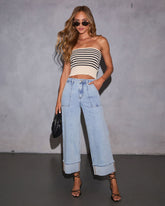 Naida Stretch Wide Leg Cuffed Jeans