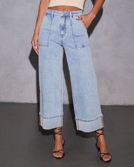 Naida Stretch Wide Leg Cuffed Jeans