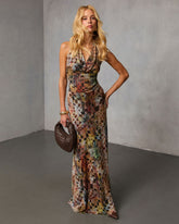 Edge Theory Printed Halter Maxi Dress