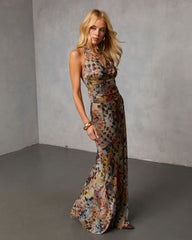 Edge Theory Printed Halter Maxi Dress
