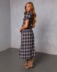 Charlisa Plaid Puff Sleeve Midi Dress